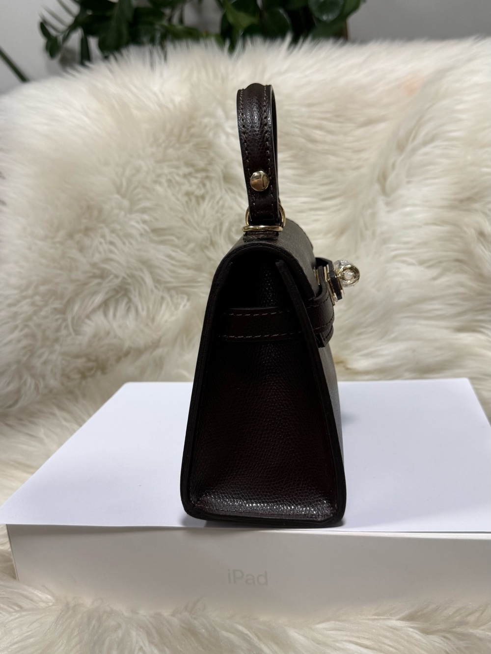 Genuine Italy Leather Structured Top Handle Bag 2 Way Coffee Mink - Picture 4 of 7